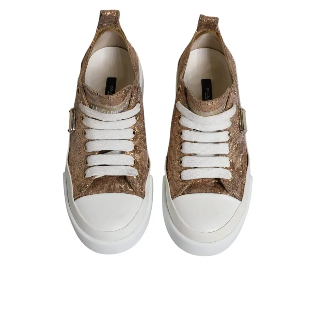 Dolce & Gabbana Gold White Logo Low Top Sneakers Shoes - Picture 3 of 9